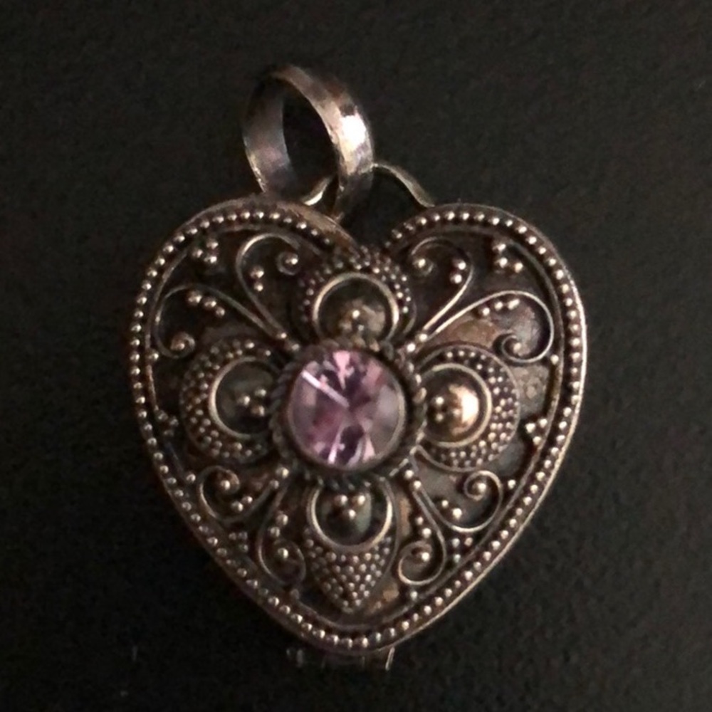 Vintage Sterling Silver Heart Locket with Amethyst